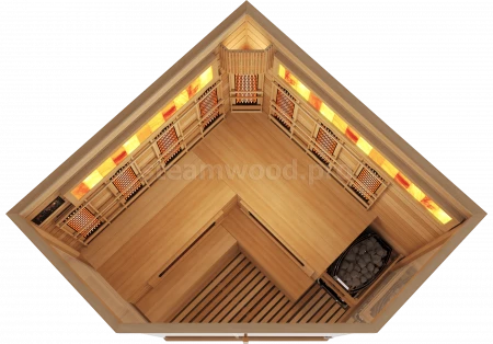 Четырехместная угловая комбинированная сауна Luxury из кедра