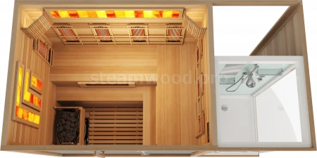 Четырехместная комбинированная сауна Luxury  из кедра с Душевой кабиной