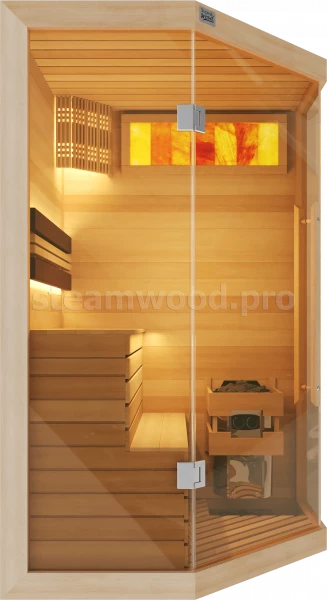 Одноместная угловая финская сауна Luxury из кедра