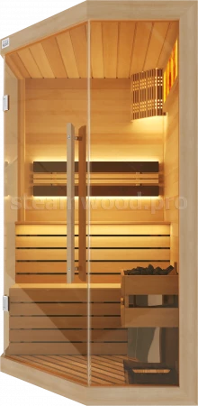 Одноместная угловая финская сауна Luxury из кедра