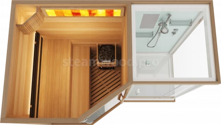 Двухместная угловая финская сауна  Luxury из кедра с Душевой кабиной